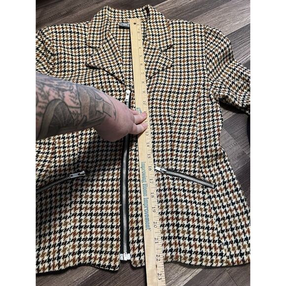 Vtg Y2K Tweed Houndstooth Blazer Jacket Wool Womens Small Zip Pocket Preppy - Picture 13 of 15